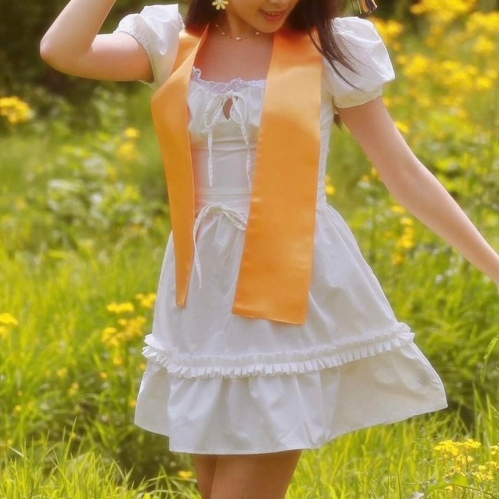 Puff Sleeve White Bow Dress